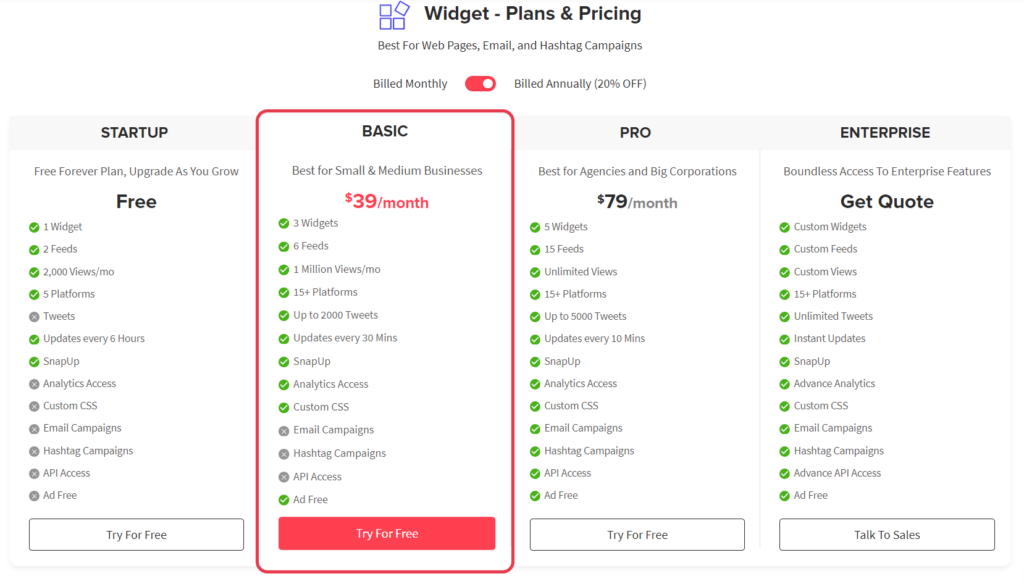 Taggbox Widget Pricing